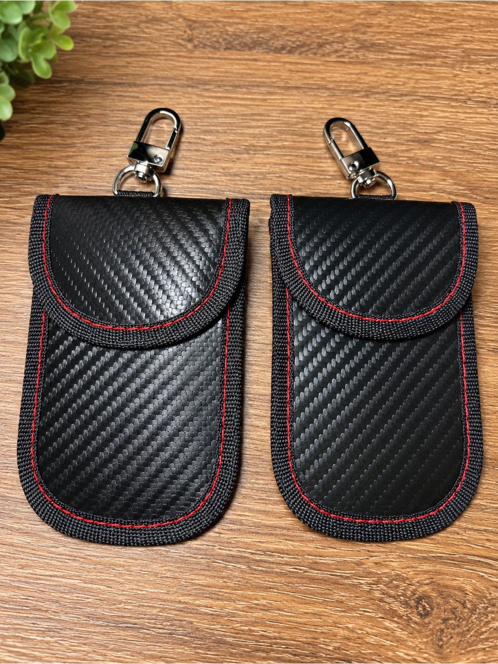 Amazon Black Toiletry/Key Pouch with Red Stitching and Metal Clip